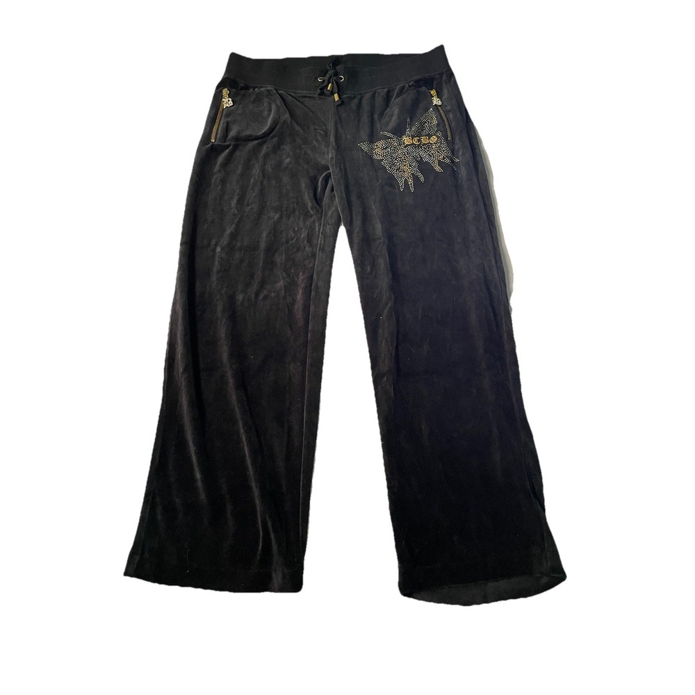 VTG Y2K Bcbg Black Velour Pants‎ Butterfly Black Bling Women's Size L